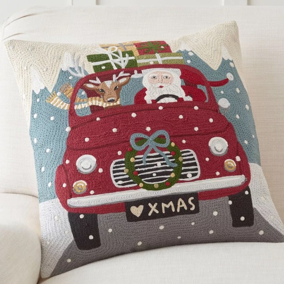 Pottery Barn “Road Trip Santa” Christmas Throw Pillow Cover18x18 (2 Available) - Picture 2 of 6